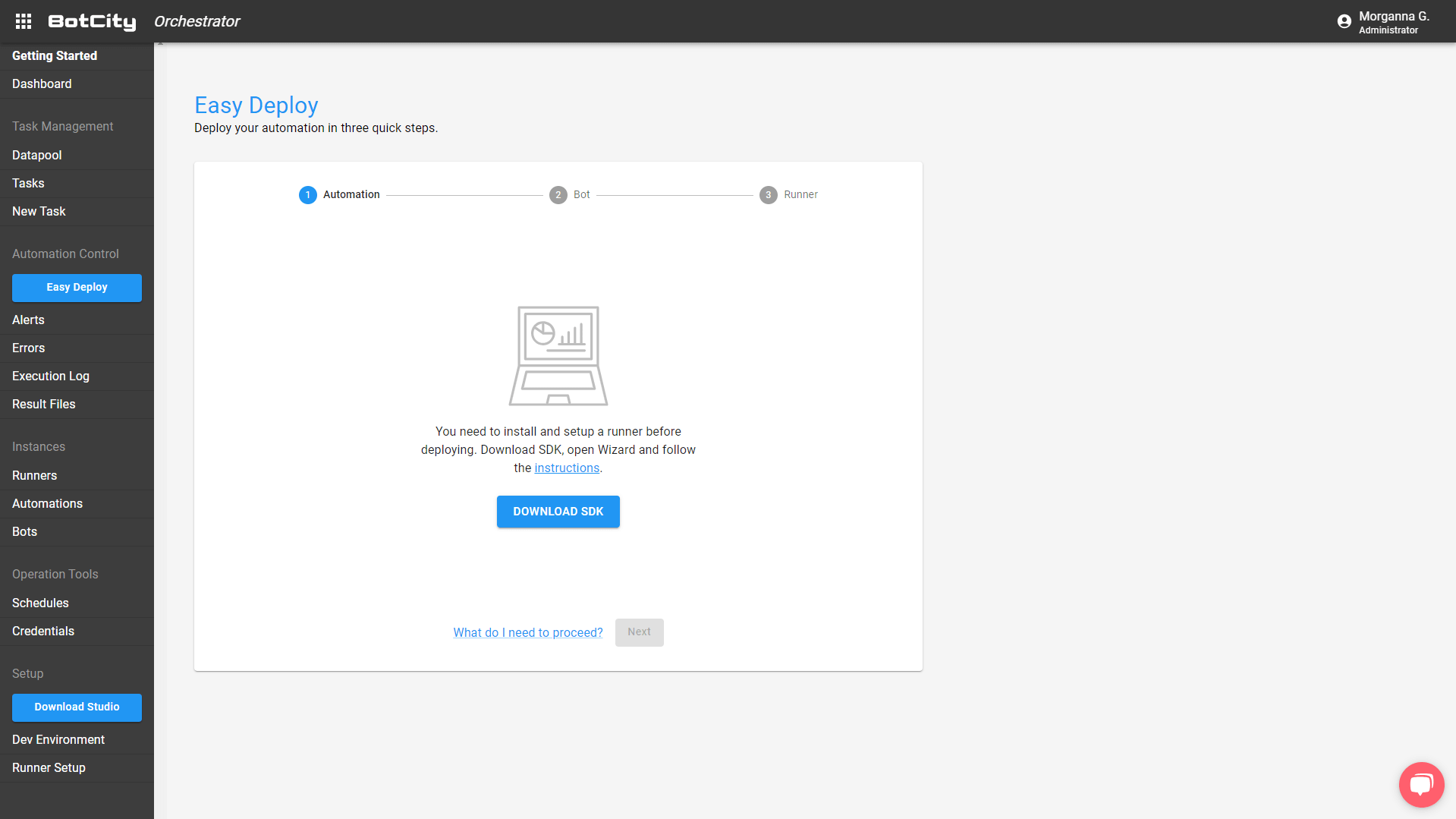 screenshot of the Easy Deploy feature home screen